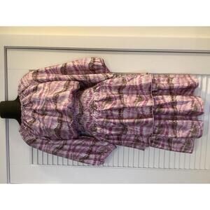 Yakira Bella Ruffle Knee Length Print Dress XL Pink Brown Print New Flowy Boho